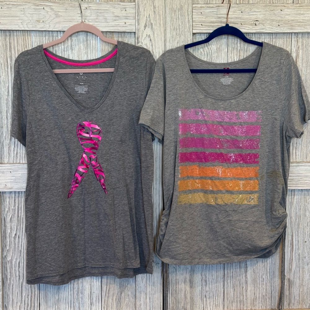 Vintage 2 Lane Bryant Livi Active Gray tops w/Pink Designs sz 14/16